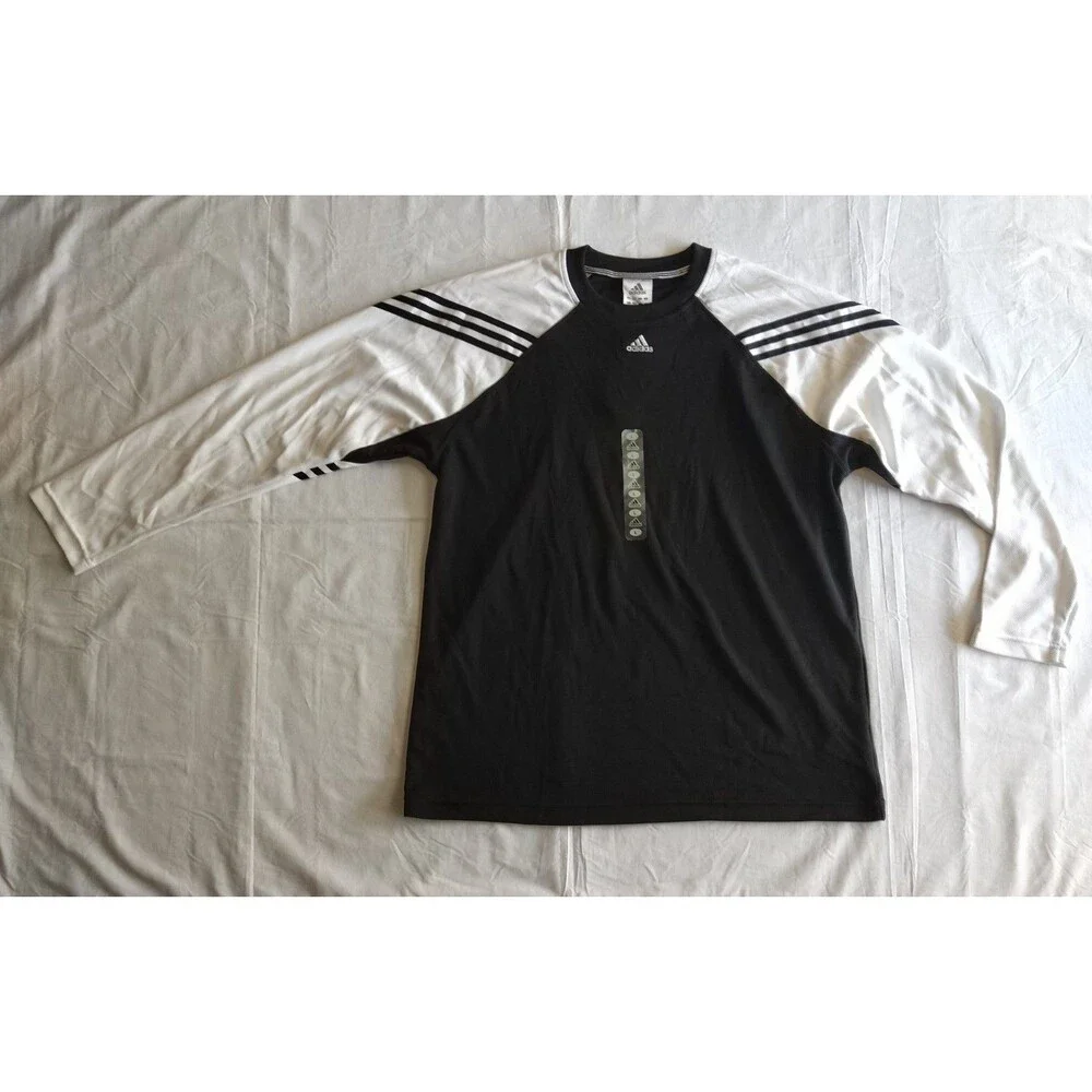 Damaged* Vtg 2005 Adidas 3-Stripe Woven Shirt Men Size L NWT Deadstock Black Wht